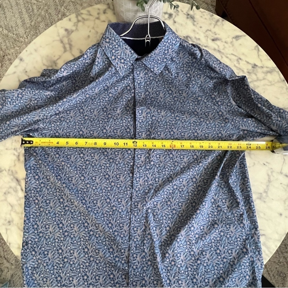 CON.STRUCT MEN'S DRESS SHIRT - 4 way stretch hibiscus leaves blue button down XL - Picture 9 of 9